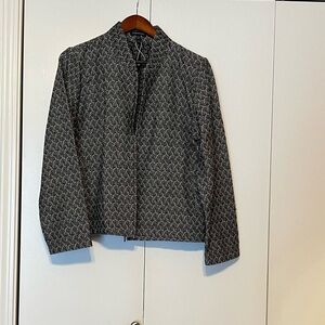 Eileen Fisher L Micro Tweed Jacket Blazer Long Career Collarless Organic Cotton